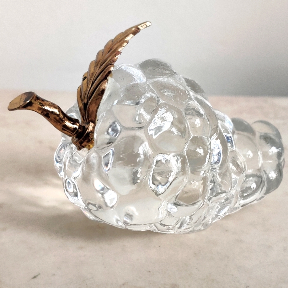 Crystal Glass Paperweight Grapes with Gold Stem